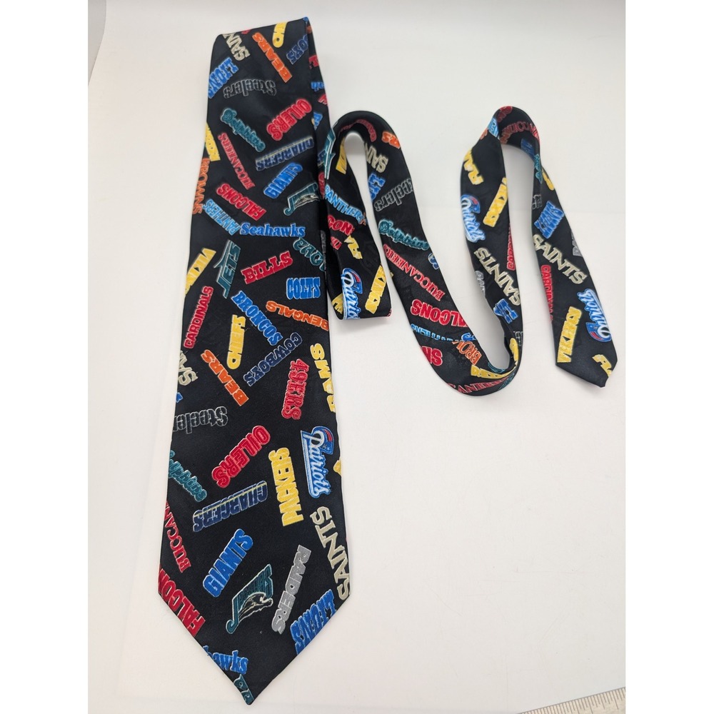 Vintage Team NFL Football All Over Print Logo Necktie Mens Black 1990s USA Made